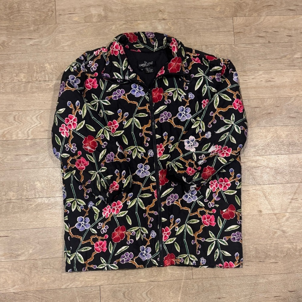 Vintage Carole Little 100% silk quilted floral jacket Size M